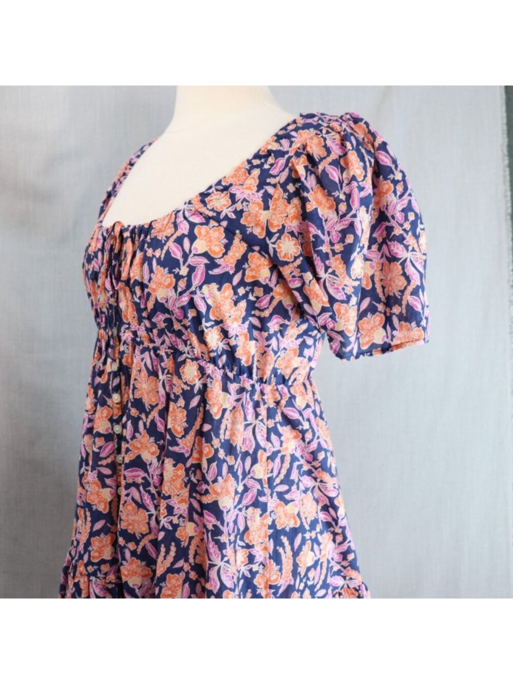J.Crew Painted Block Print Cotton Voile Beach Dress S Navy Orange Button Front - Picture 8 of 16
